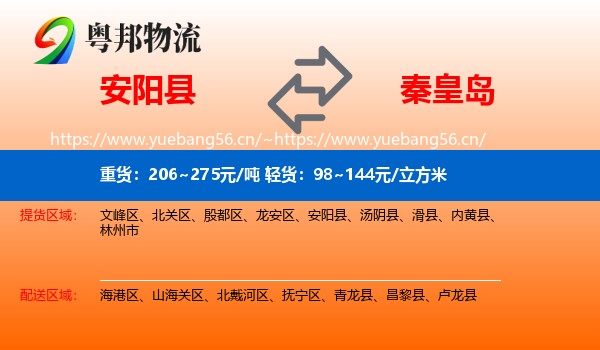 安阳县到秦皇岛物流