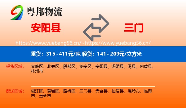 安阳县到三门县物流