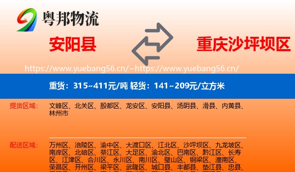 安阳县到沙坪坝区物流