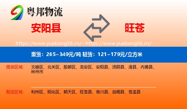 安阳县到旺苍县物流