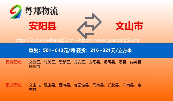安阳县到文山市物流