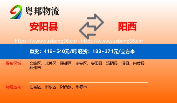 安阳县到阳西县物流