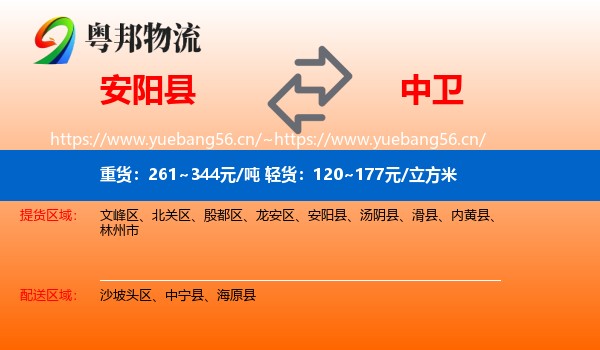 安阳县到中卫物流