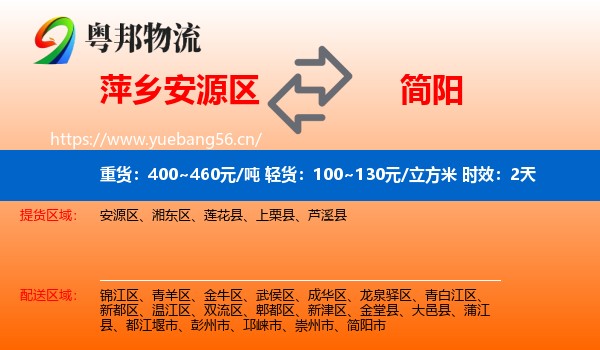 萍乡安源区到简阳市物流专线名片