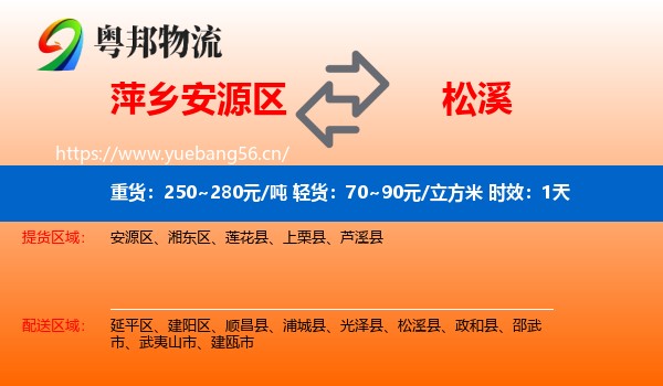 萍乡安源区到松溪县物流专线名片