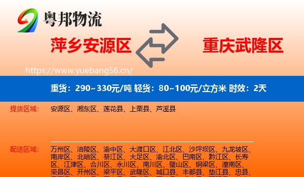 萍乡安源区到武隆区物流专线名片