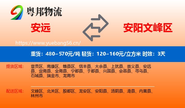 安远到文峰区物流专线名片