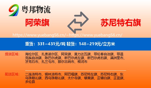 阿荣旗到苏尼特右旗物流