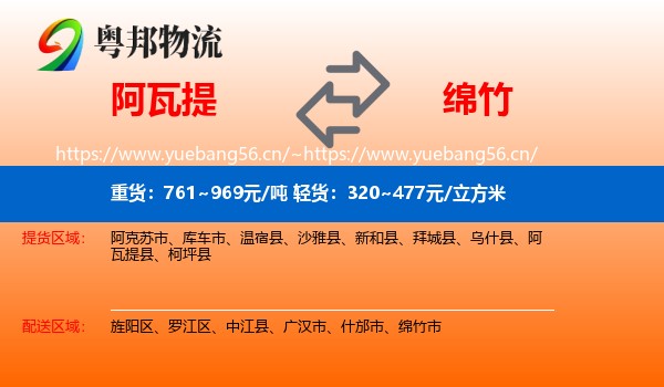 阿瓦提到绵竹市物流