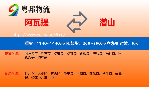 阿瓦提到潜山市物流专线名片