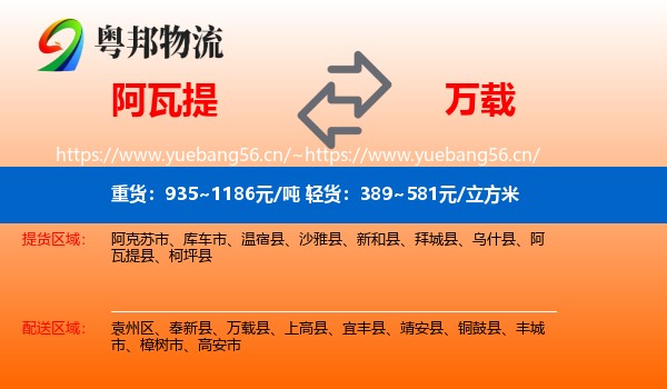 阿瓦提到万载县物流