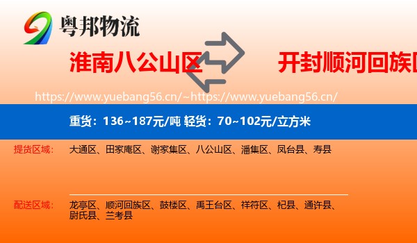 淮南八公山区到顺河回族区物流