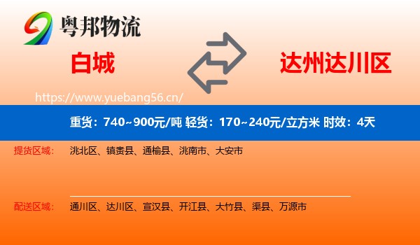 白城到达川区物流专线名片