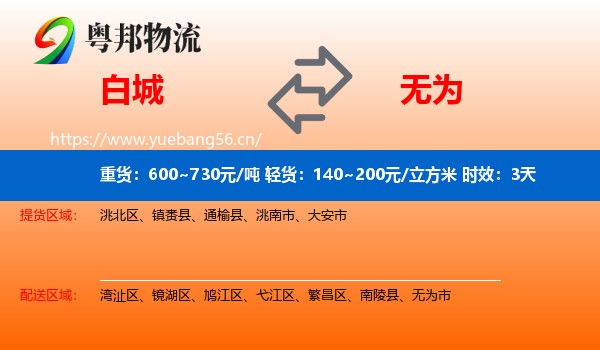 白城到无为市物流专线名片