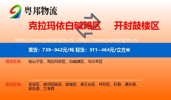克拉玛依白碱滩区到鼓楼区物流