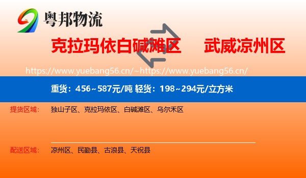 克拉玛依白碱滩区到凉州区物流