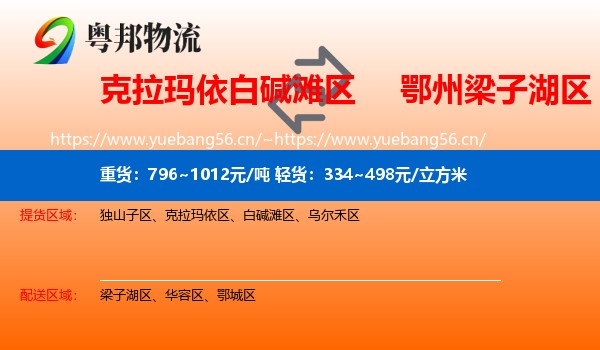 克拉玛依白碱滩区到梁子湖区物流