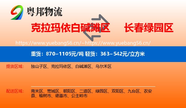 克拉玛依白碱滩区到绿园区物流