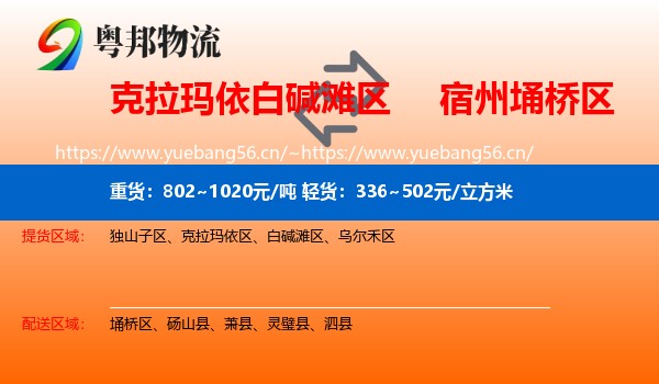 克拉玛依白碱滩区到埇桥区物流