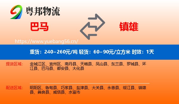 巴马到镇雄县物流专线名片