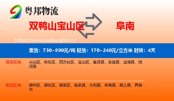 双鸭山宝山区到阜南县物流专线名片