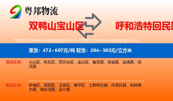 双鸭山宝山区到回民区物流