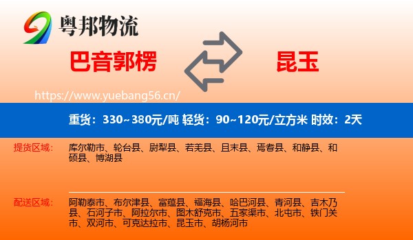 巴音郭楞到昆玉市物流专线名片