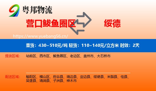 营口鲅鱼圈区到绥德县物流专线名片