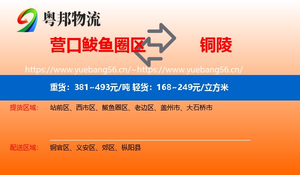 鲅鱼圈区到铜陵物流专线