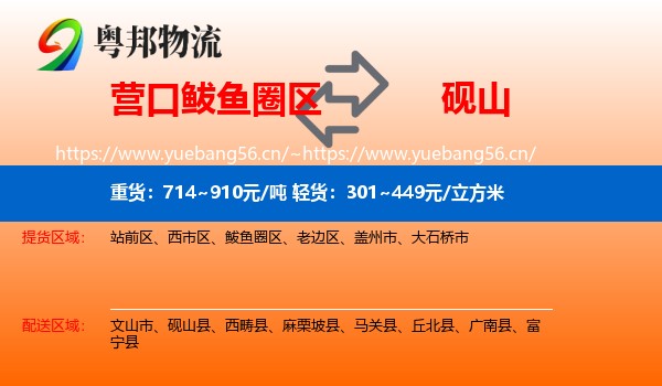营口鲅鱼圈区到砚山县物流