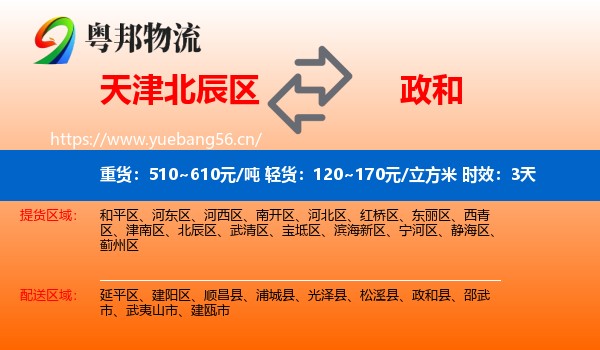 天津北辰区到政和县物流专线名片