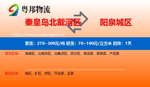 秦皇岛北戴河区到城区物流专线名片