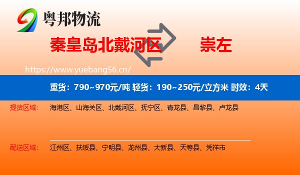 秦皇岛北戴河区到崇左物流专线名片
