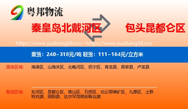 秦皇岛北戴河区到昆都仑区物流