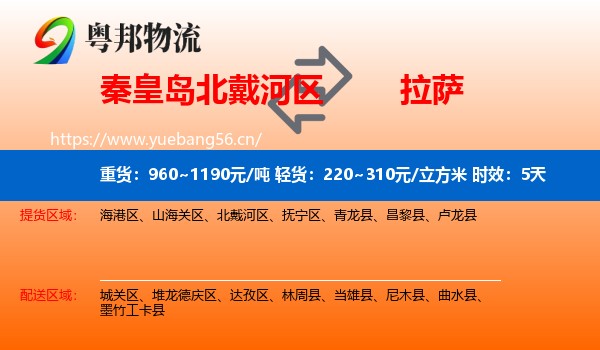 秦皇岛北戴河区到拉萨物流专线名片