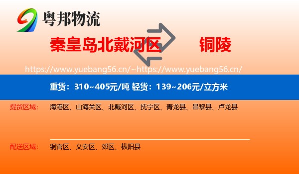 北戴河区到铜陵物流专线