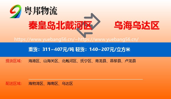秦皇岛北戴河区到乌达区物流