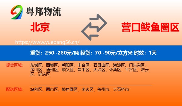 北京到鲅鱼圈区物流专线名片