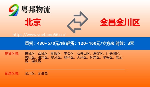 北京到金川区物流专线名片
