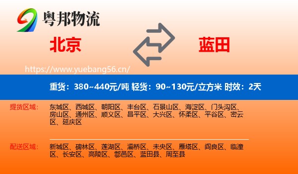 北京到蓝田县物流专线名片