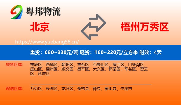 北京到万秀区物流专线名片