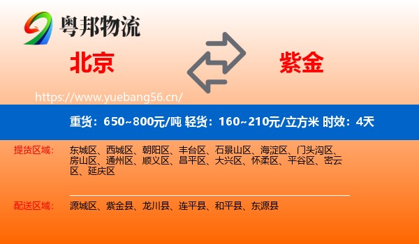 北京到紫金县物流专线名片