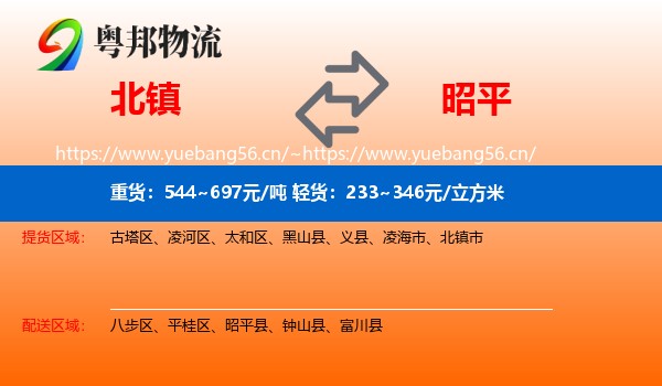北镇到昭平县物流