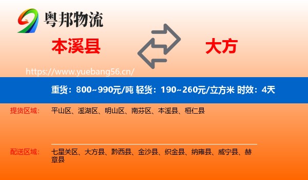 本溪县到大方县物流专线名片