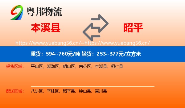 本溪县到昭平县物流