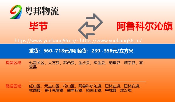 毕节到阿鲁科尔沁旗物流