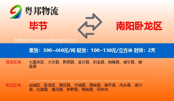毕节到卧龙区物流专线名片