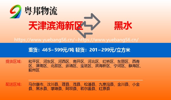 天津滨海新区到黑水县物流