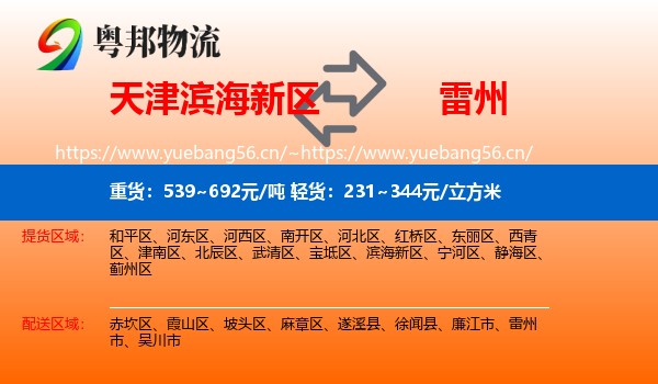 天津滨海新区到雷州市物流
