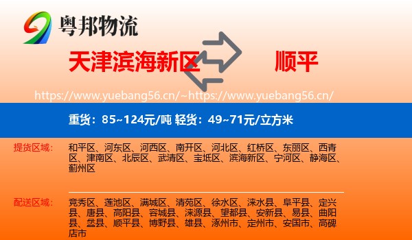 天津滨海新区到顺平县物流